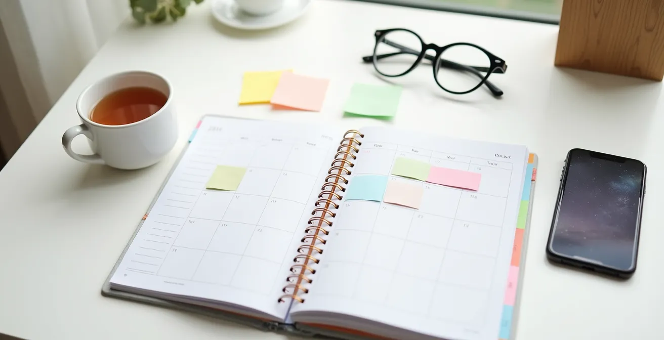 Agenda mensuel avec planning CESU sur bureau organisé