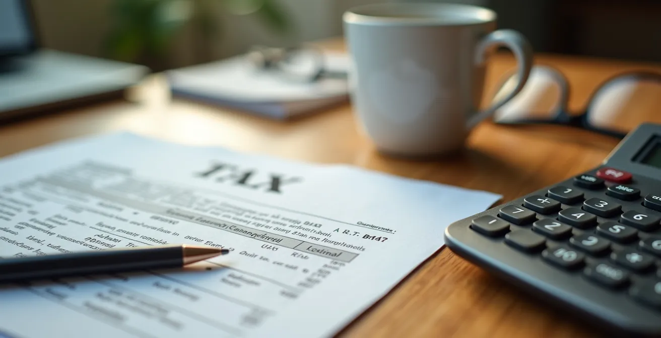 Bureau avec documents fiscaux et calculatrice pour optimisation de la déclaration d'impôts