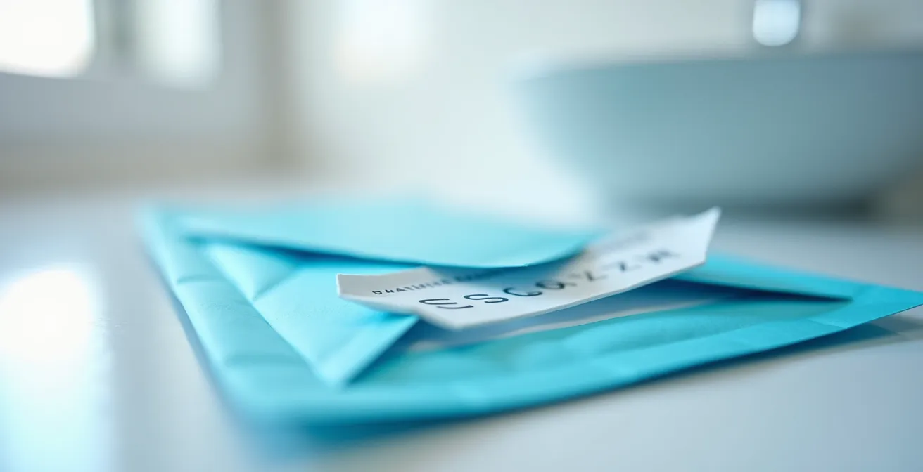 Kit de dépistage colorectal posé sur une table dans un environnement domestique lumineux