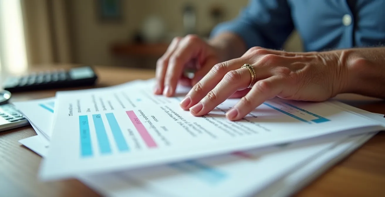 Senior organisant méthodiquement les documents pour sa demande MaPrimeAdapt'