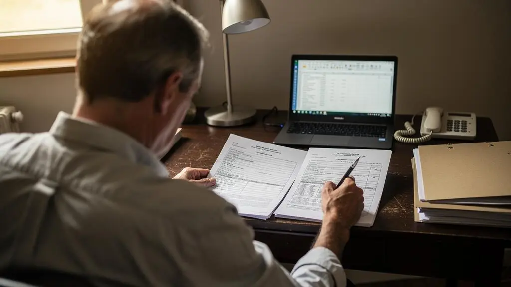Un expert retraite indépendant annote deux estimations de pension imprimées côte à côte sur son bureau.